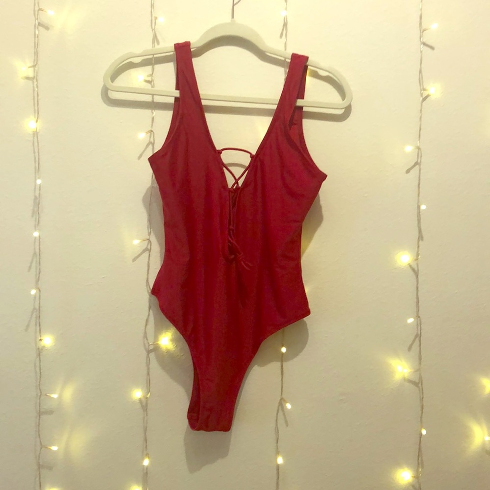 Red one-piece swimsuit